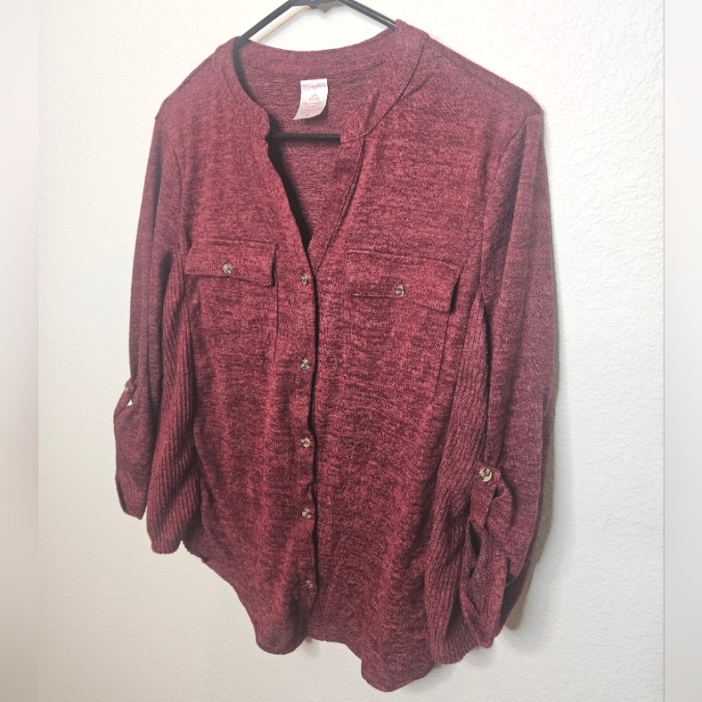 3/$30 Womens Heathered Button Up Blouse